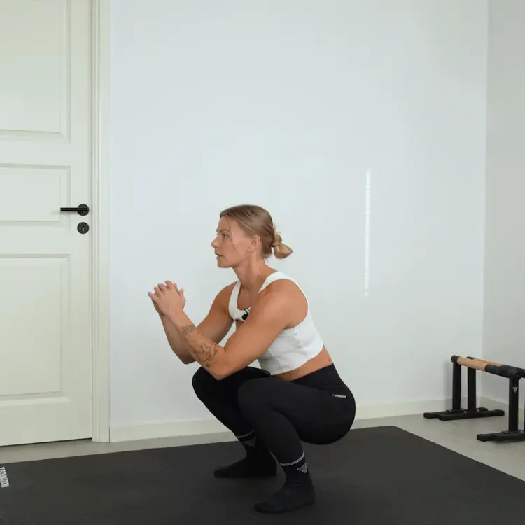 Lowered position in a bodyweight squat